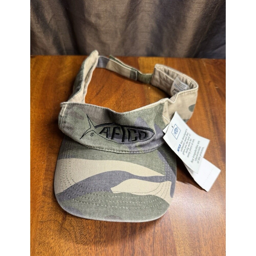 NWT AFTCO Bluewater Tech Visor Fishing Hat Green Camo Adjustable Saltwater Wash